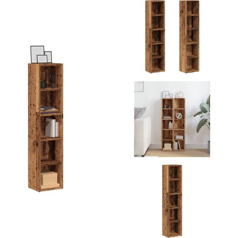 The Living Store Armoires à CD 2 pcs vieux bois 21x16x93,5 cm bois d'ingénierie - Rangement CD (1/5)