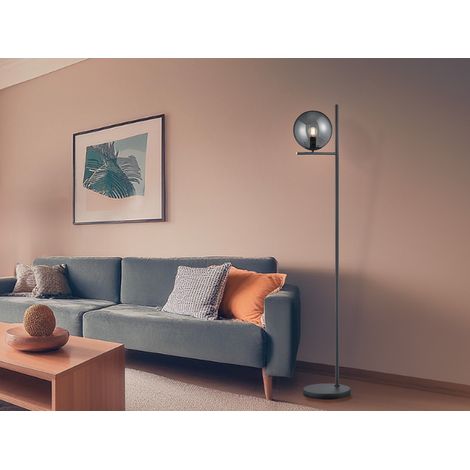 Design LED Stehleuchte Anthrazit mit Lampenschirm Glaskugel Rauchfarbig, 150cm (1/5)