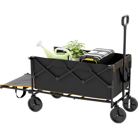 160L Folding Camping Trolley Cart with Wheels, Heavy Duty 100kg Collapsible Wagon for Beach and Picnic, Adjustable Handle, Black Orange (1/5)