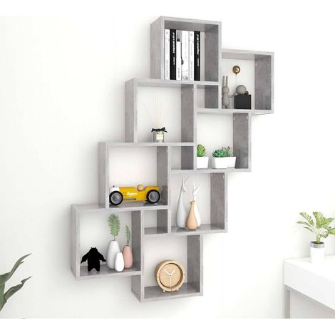 Étagère cube murale Étagère de Rangement - Meuble de rangement Gris béton 90x15x119 cm Aggloméré BV883026 - BonneVie (1/5)