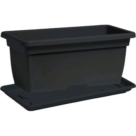 Vaso Rettangolare + Sottovaso in Plastica PPL Colore Antracite 100x45x40H cm 110 Litri (MEGA) 100x45x40H cm Colore Antracite (1/5)