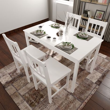 ELEGANT Solid Wooden Dining Table and 4 Chairs Set Dining Kitchen Furniture Natural Pine White (1/5)