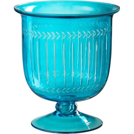 Photophore sur Pied en Verre "Tarifa" 24cm Bleu Azur