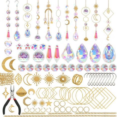 202 Pcs kit fabrication attrape-soleil, perles cristal verre, pendentifs étoile lune, décoration fenêtre jardin mariage (1/5)