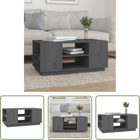The Living Store Table basse Gris 90x49x40,5 cm Bois massif de pin - Table Basse - Meuble TV - Table D'appoint - Table Design - Bois Massif (1/5)