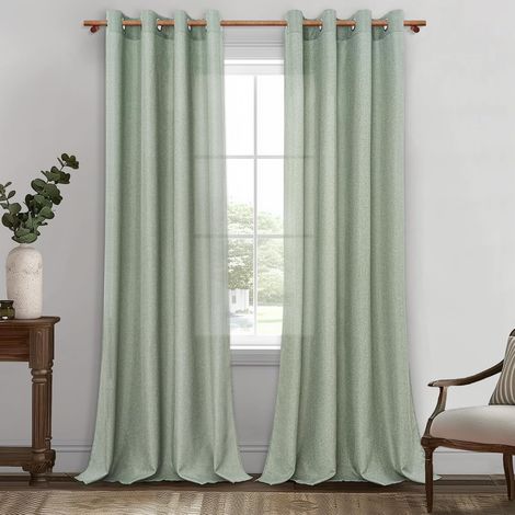 Rideau Voilage Fenetre Salon Vert Sauge Lot de 2 Panneaux de Rideaux Chambre Adulte Intérieurs Rideau Voile Effet Lin Semi-Transparent à Oeillets pour Baie Vitrée Salle a Manger 140x245cm (1/5)