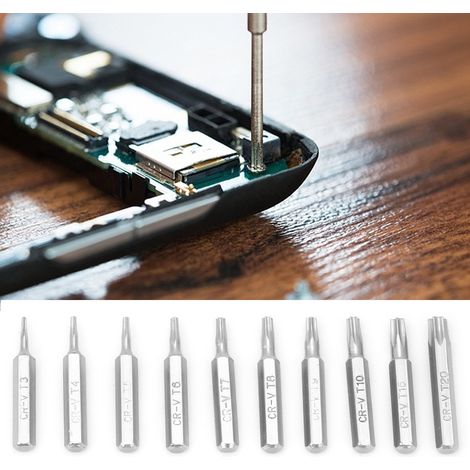 Jeu de 10 embouts de tournevis Torx à tige de 4 mm, outil de réparation T3/T4/T5/T6/T7/T8/T9/T10/T15/T20 (1/5)