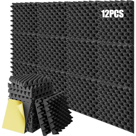 Lot de 12 panneaux acoustiques autocollants haute densité (30 x 30 x 1,9 cm) pour studio, bureau, chambre, panneaux muraux en mousse acoustique pour une isolation phonique efficace et un traitement ac (1/5)