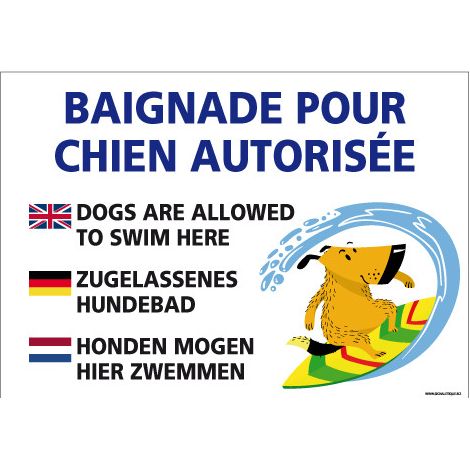 PANNEAU BAIGNADE POUR CHIEN AUTORISEE (H0317) - Adhésif - 210 x 150 mm
