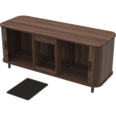 Armoire pour litière de chat à deux compartiments avec portes coulissantes et tapis ramasse-litière, finition noyer, 140 x 50 x 60 cm (1/5)