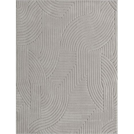 Tapis de salon géométrique 160x120 cm, moelleux à poils longs, antidérapant, gris (1/5)