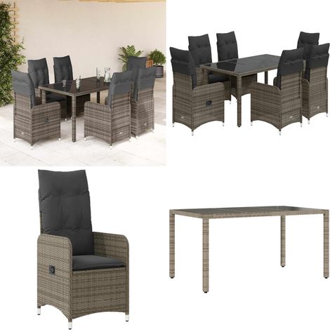 vidaXL Ensemble de bistro de jardin 7 pcs coussins gris poly rotin (1/5)