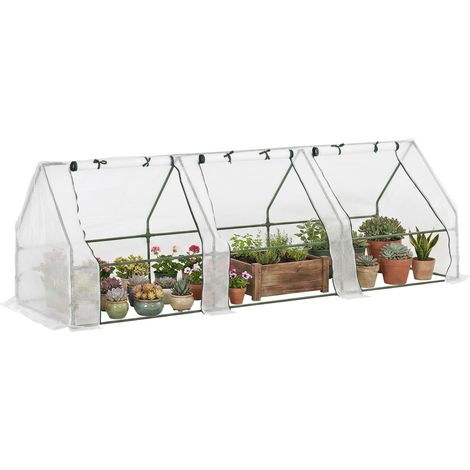 Outsunny Gewächshaus mit Reißverschlussfenster, winterfest Foliengewächshaus aus Stahl, Treibhaus für Balkon, Garten, 270 x 90 x 90 cm, Tomatenhaus für Tomaten, Gemüse, Blumen, Weiß