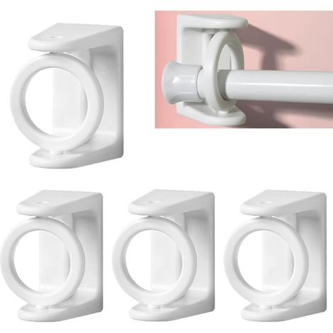Supports de Tringle à Rideaux Anneau Rotatif à 360° - Lot de 4 Crochets Auto-adhésifs, Anneaux Triangulaires Réglables - Blanc (1/5)