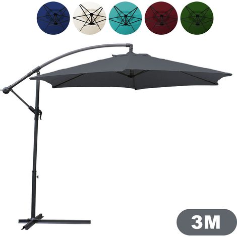 SWANEW Ombrellone 300 cm con protezione UV 30+ a manovella pieghevole in rotondo balcone terrazza giardino ombrellone a manovella ombrellone mercato grigio (1/5)