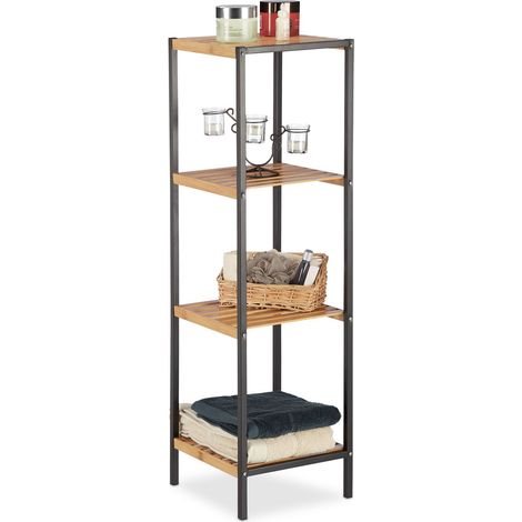Relaxdays Bamboo Shelf, Multifunctional, Customizable, 4-Tier Storage Unit, HxBxT: 104 x 30  x 30 cm, Natural