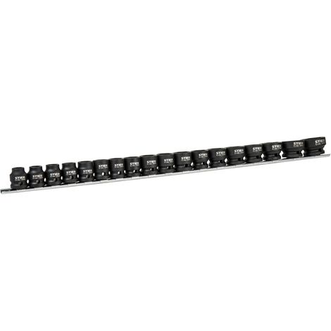 STIER Kraftschraubereinsatz-Sortiment Profi+, 18-teilig, extra kurz, 1/2 Zoll 6-KT, Innenvierkantantrieb, Sechskantabtrieb, robust für professionelle Schraubarbeiten, langlebig und zuverlässig (1/4)