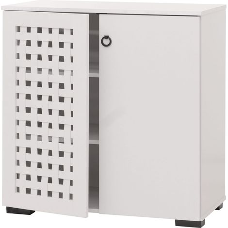 Credenza HHG-355, armadietto, design 3D in vimini 2 ante 3 scomparti con chiusura ammortizzata, 82x80x37cm, bianco (1/5)