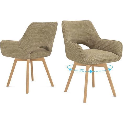 WAFTING Lot de 2 Chaises de Salle à Manger Pivotantes avec Accoudoirs, Fauteuil Rembourrées avec Dossier en Velours,Marron