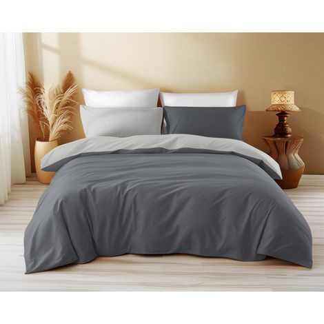 Copripiumino Double Face in Puro Cotone - Grigio Scuro/Grigio Chiaro - Made in Italy Cm. 155X200