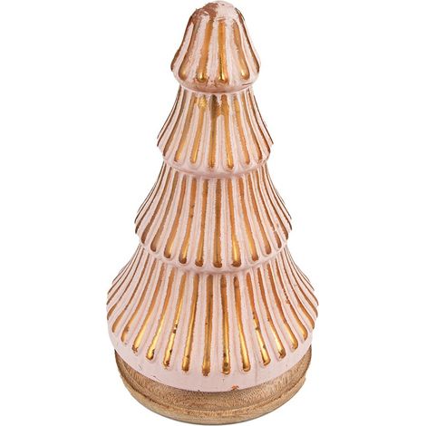 Décoration de Noël Sapin en Verre Rose et Doré sur Socle en Bois Ø 13 x 24 cm - PANGIVO (1/2)