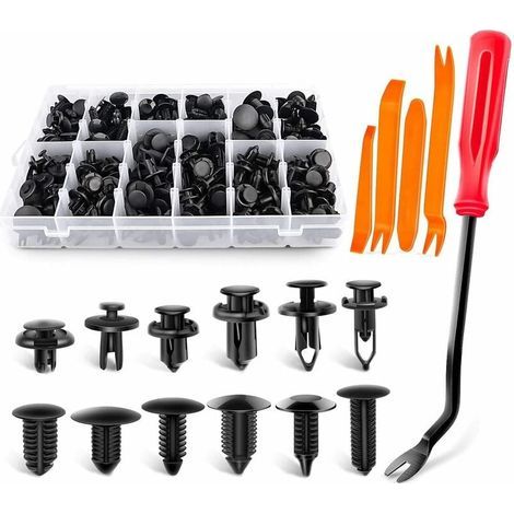 240 clips para coche, clips de remache de plástico para paneles de puertas, molduras de puertas, parachoques, clips de guardabarros con caja de almacenamiento y herramienta de extracción. (1/4)