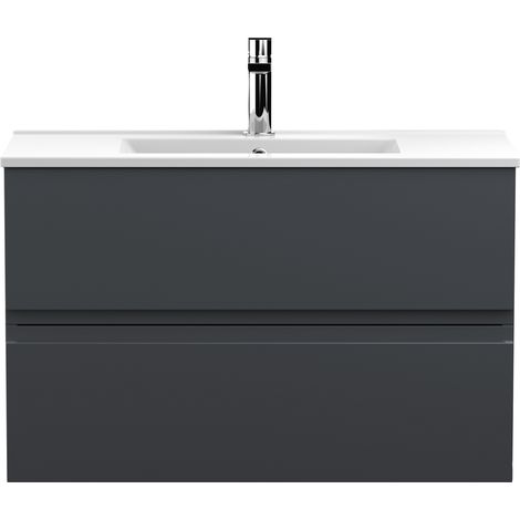 Hudson Reed Urban Wall Hung 2-Drawer Vanity Unit with Basin 2 Satin Anthracite - 800mm Wide (1/5)