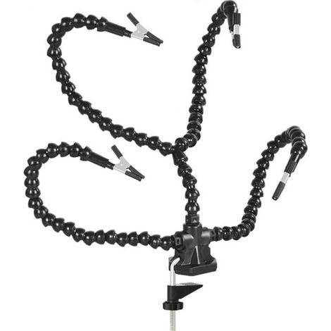 Helping Hands Outil de soudure de PCB de troisième main avec 3 bras flexibles, clips rotatifs et base de serrage de bureau stable pour l'assemblage, la réparation, la modélisation, le bricolage, noir