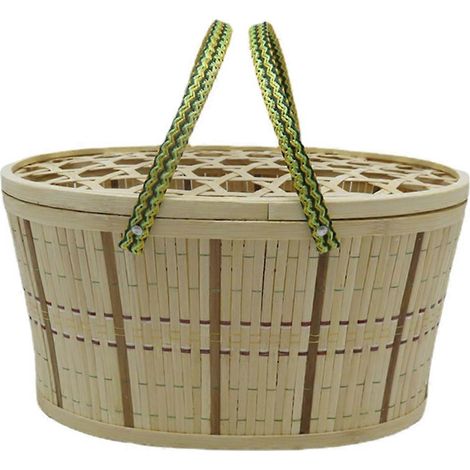 Panier multifonction en bambou tressé, panier de rangement pour œufs avec couvercle ajouré (1/5)