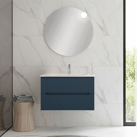 Mobile bagno sospeso 80 cm blu petrolio cannettato Bali (1/5)