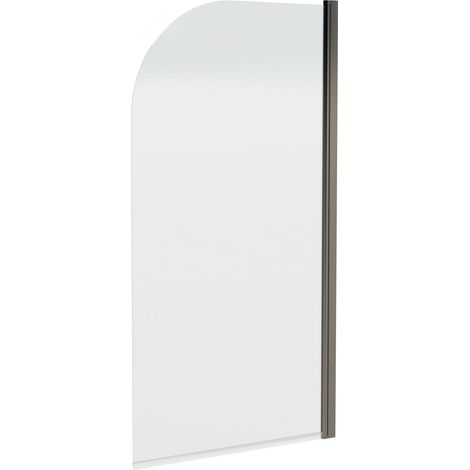 Nuie Brushed Pewter Round Top Hinged Bath Screen 1430mm H x 790mm W - 6mm Glass
