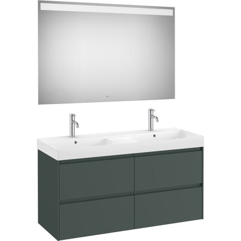 MUEBLE LAVABO DOBLE 1200X460 ONA STANDARD 2 CAJONES + ESPEJO LED VERDE MATE