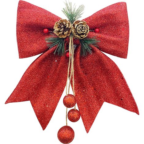 Ribbon Noeud Papillon - Pour Arbre De Noël - Décoration En Coton Perlé - 25 x 30 cm - Rouge (1/5)