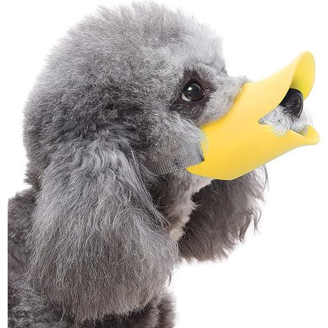 Muselière chien en silicone jaune taille M, bec de canard anti-morsure, anti-aboiement et anti-ingestion, masque doux pour petits chiens (1/5)