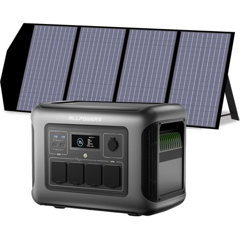 ALLPOWERS R1500 LITE Tragbare Powerstation mit 140W Solarpanel, 1056Wh LiFePO4 Batterie mit 1600W AC Ausgang Solargenerator, 40 Mins Schnellladung Generatoren für Outdoor, Off-Grid, RV, Notfall