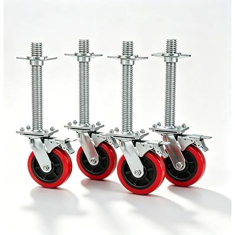 4 x 6 inch scaffolding castors double braking red spindle steel spindle 300 mm scaffolding casters with double ball bearing 6202 as feet (1/5)