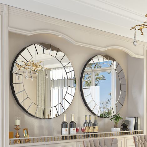 LUVODI Large Bathroom Mirror Wall Mounted 3D Luxury Silver Wall Mirror Modern Artistic Mirror Hallway Decor, Round Disk 80cm x 80cm