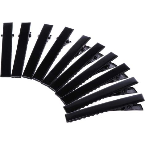 10 pièces pinces crocodile métal noir, barrettes à cheveux simples, 5,5 cm. (1/4)