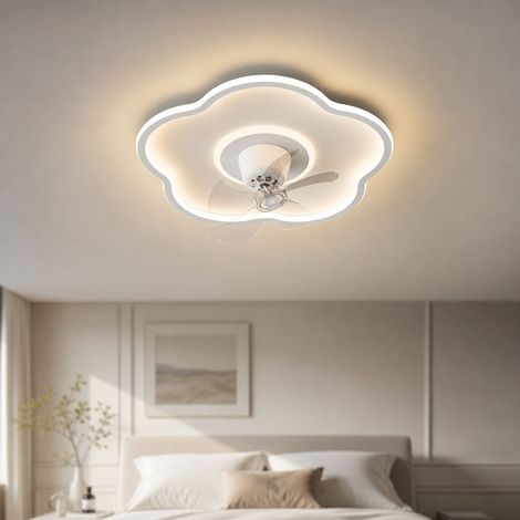 Ventilateur de plafond design nuage, éclairage LED intégral, moteur cuivre silencieux, oscillation 360°, télécommande, Ø50cm (1/4)