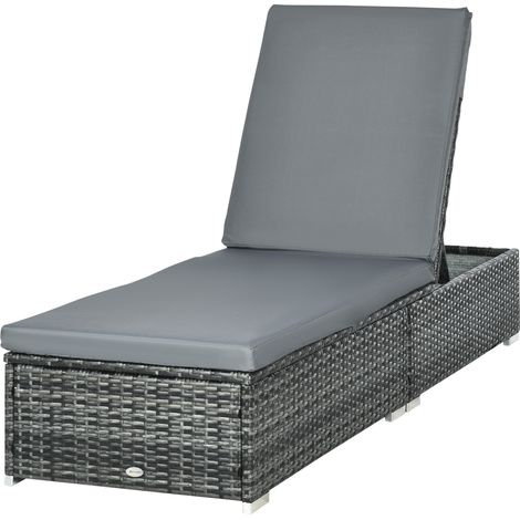 PE Rattan Sun Lounger, Five-level Adjustable Recliner Bed Chair Soft Padded Cushion for Patio, Garden, Mixed Grey (1/5)
