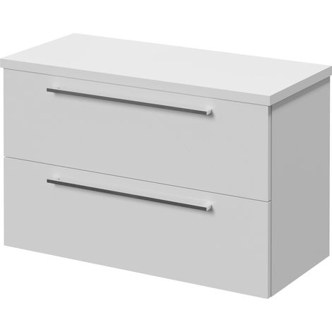 Napoli 390 Gloss White 800mm Wall Mounted 2 Drawer Vanity Unit for Countertop Basins - 800mm - Chrome 480mm Handle