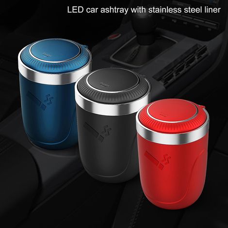 Farf Farbiger Auto-Aschenbecher mit Deckel und multifunktionaler LED-Beleuchtung – Tintenblau