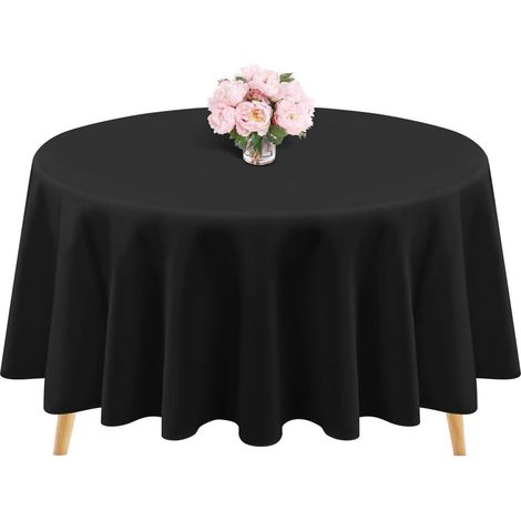Runde Tischdecke 229 cm Schwarz, waschbare Polyester-Tischdecke für Hochzeit & Party