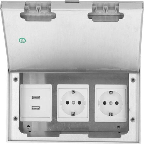 Recessed Floor Socket Box, Waterproof Stainless Steel Socket Cover Box, Floor Socket Box Kit with 2 USB Ports (1/5)