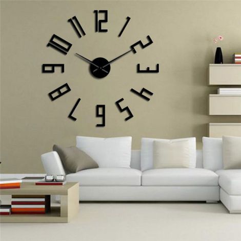 Noir - 37'' Grands Nombres En Miroir Horloge Murale Moderne DIY Big Montre Art 3D Miroir Effet Horloge Murale Amovible Home (1/3)