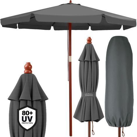 Kingsleeve Ombrellone in Legno da Giardino Ø 330cm UV80+ Parasole per Esterno Idrorepellente Doppio Tetto Antracite (1/5)