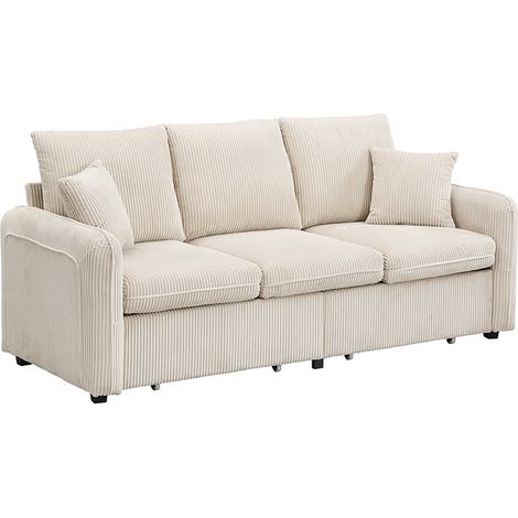 Divano modulare angolare a U 3 posti in tessuto effetto corda con contenitore beige (1/5)