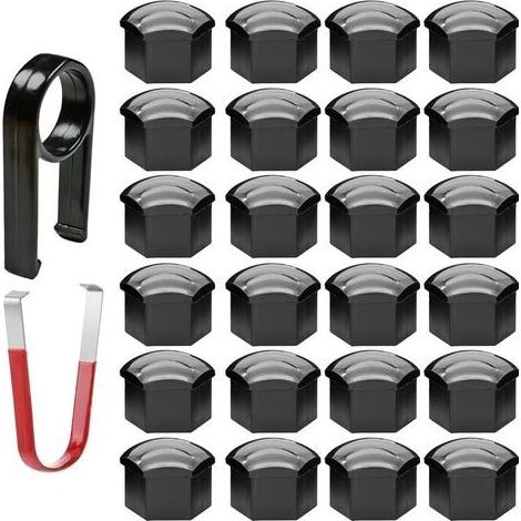 24pcs Capuchon d'écrou de Roue 17mm Capuchons d'écrou de Boulon de Roue, Cache-écrous de Pneu hexagonaux avec Ensemble d'outils de démontage pour Voitures (Noir) (1/5)