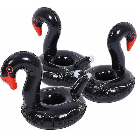 Ensemble de 6 porte-gobelets gonflables flottants pour piscine d'été, cygne noir (1/5)