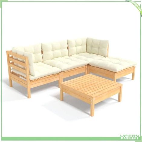 Salon de jardin - FAFEICY - 3096352 - Bois de pin massif - Modulable 5 pcs - Coussins crème (1/5)